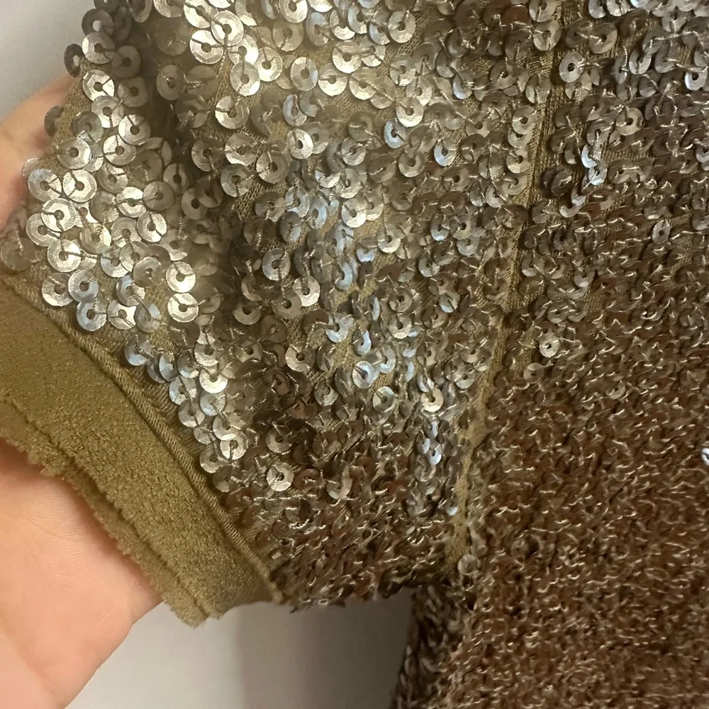 J. Crew Olive Sequin Short Sleeve Tee